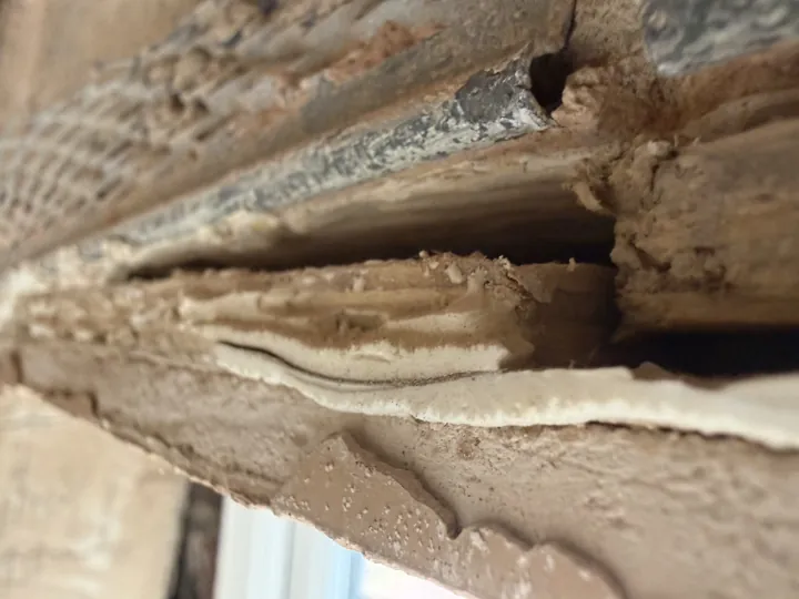 Close-up of layered material photographed on site