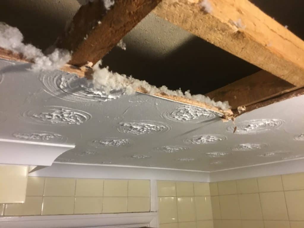 Damaged asbestos ceiling